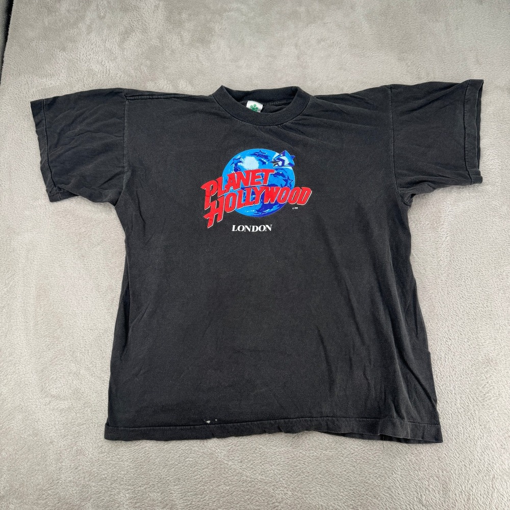 Vintage Planet Hollywood Mens T-Shirt XL Black Preowned London Faded